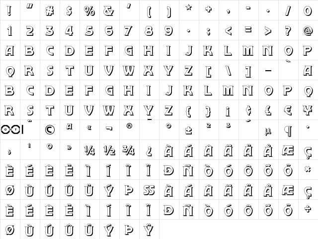 Brownwood NF Shadow  glyph index