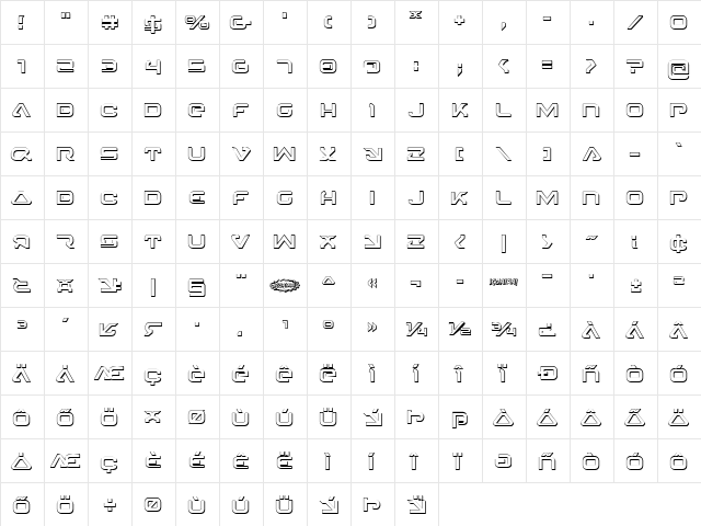 4114 Blaster 3D Regular  glyph index