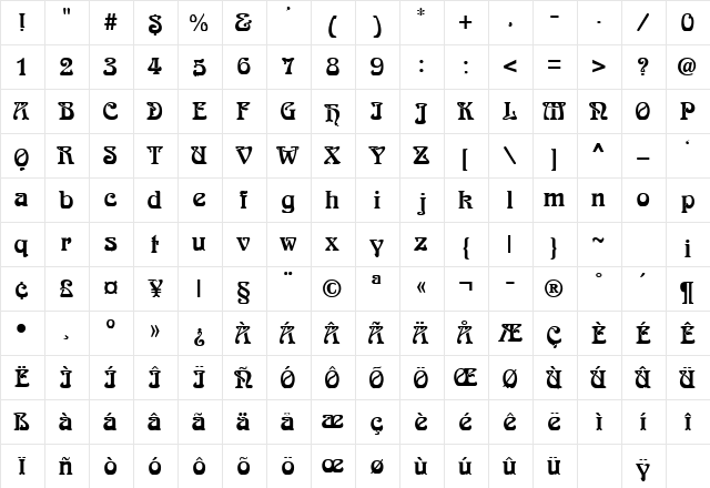 ANDREIAN Regular  glyph index