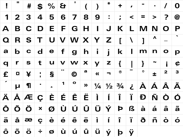 LinotypeUnivers ExtdBold  glyph index