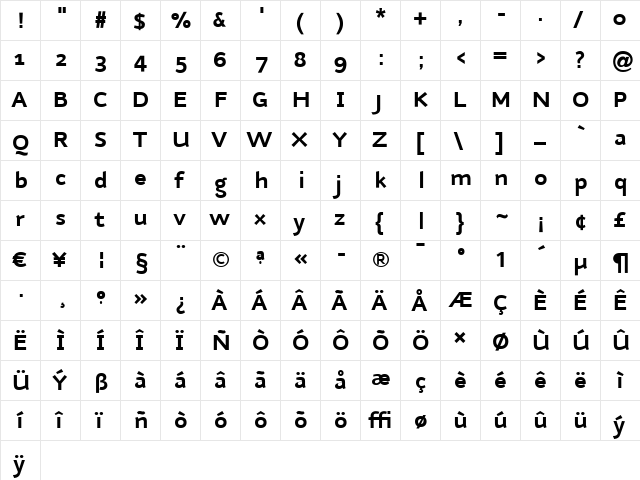 Nubian-Bold Bold  glyph index