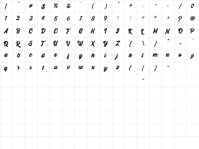 Calling Heart Regular  glyph index