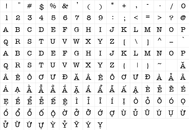 .VnMemorandumH Regular  glyph index