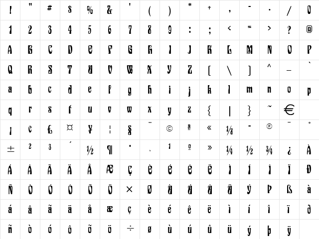 Epic Normal  glyph index