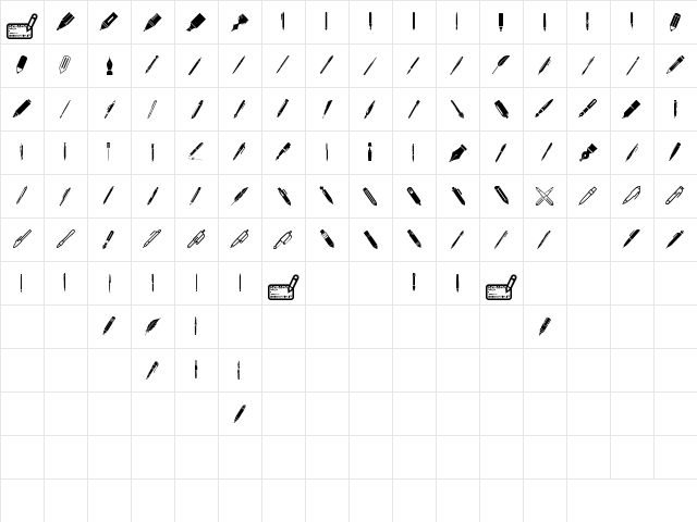 Pen Icons Regular  glyph index