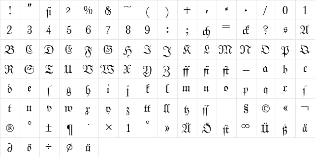 JohannFraktur DB Regular  glyph index
