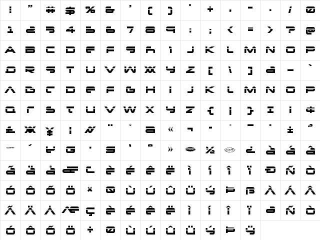 New Mars Laser Regular  glyph index