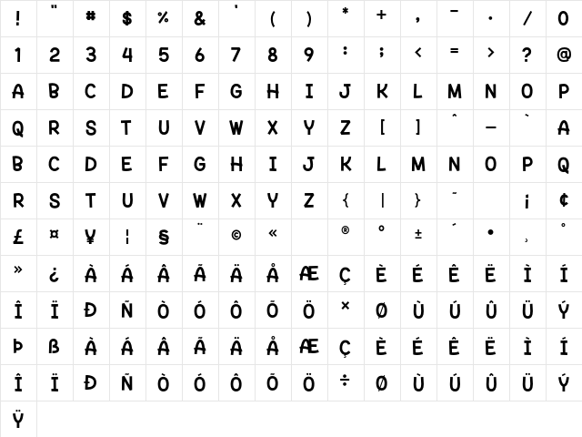 Bright Friday Regular  glyph index