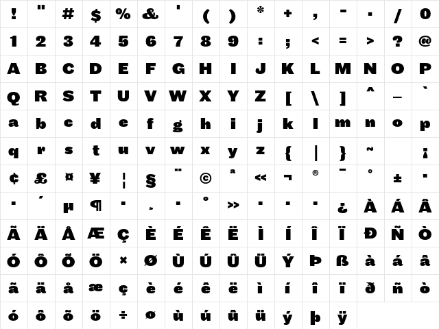 Maple Black  glyph index