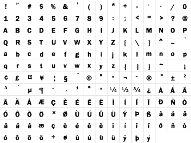 Funky30 Becker Regular  glyph index