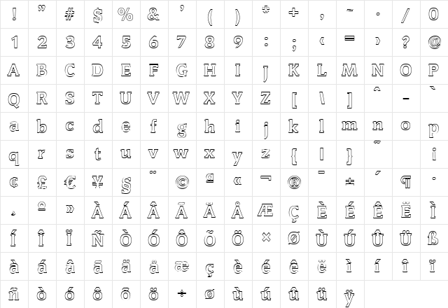 KevinBeckerOutline Bold  glyph index