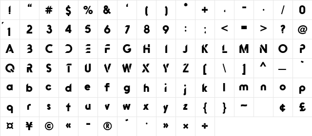 Bitink Regular  glyph index