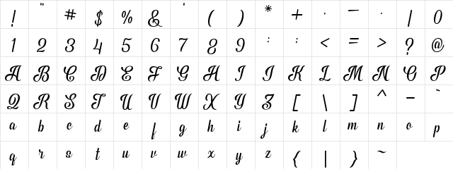 Phyton Script Demo Regular  glyph index