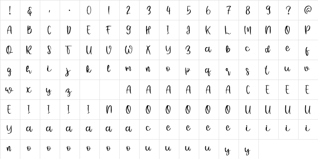 Farmhouse Regular  glyph index