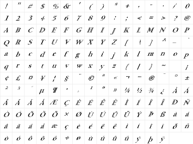 FZ ROMAN 24 STRIPED ITALIC Normal  glyph index