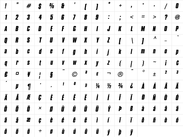 CompactaICG BoldItalic  glyph index