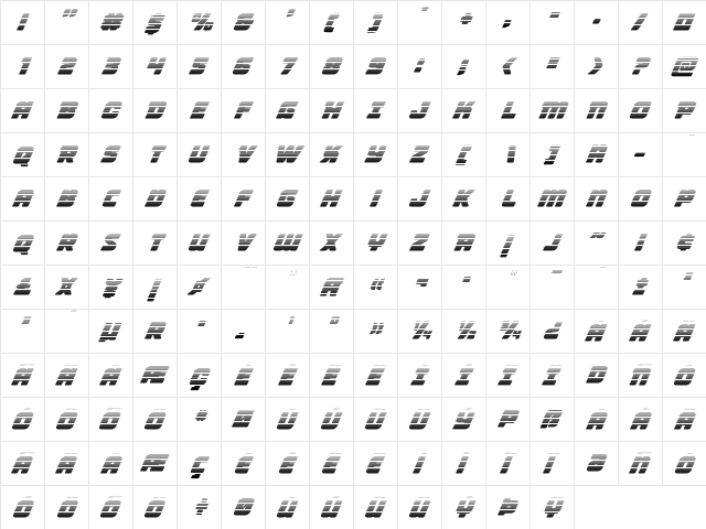 Victory Comics Gradient Italic Italic  glyph index