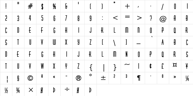 Huxley Titling Regular  glyph index