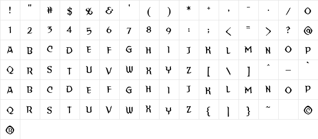 StraightToHell Sinner BB Regular  glyph index