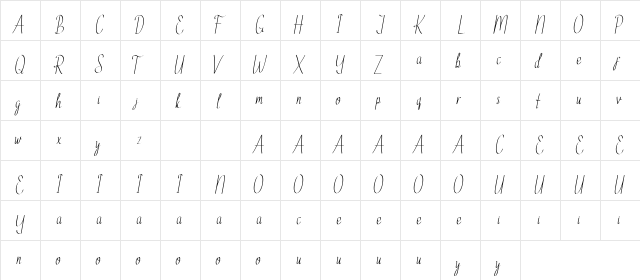 Ethelyne Demo Italic  glyph index