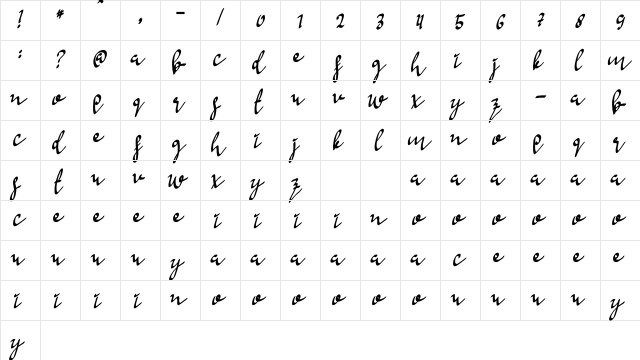 Sayang Regular  glyph index