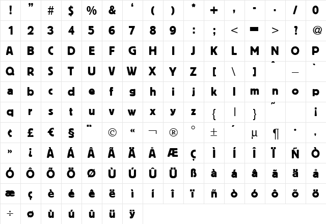 Blofeld Regular  glyph index