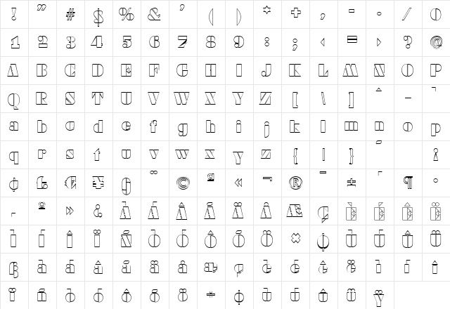 WendyBeckerOutline Regular  glyph index