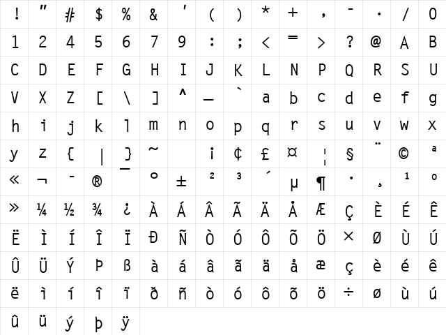 Letter Becker Med Regular  glyph index