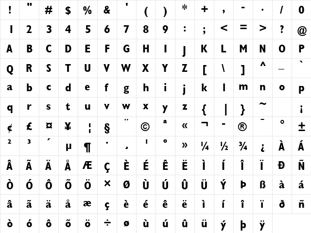 GillSans Condensed Bold  glyph index