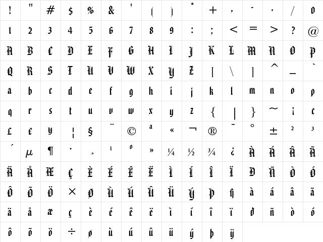 American Text Regular  glyph index