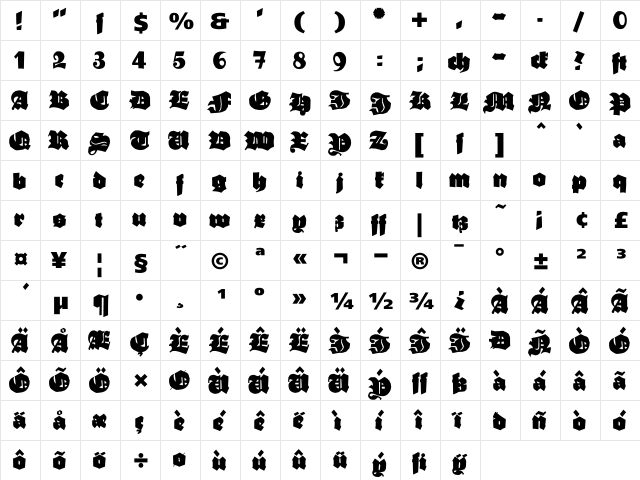 GanzGrobeGotisch Regular  glyph index