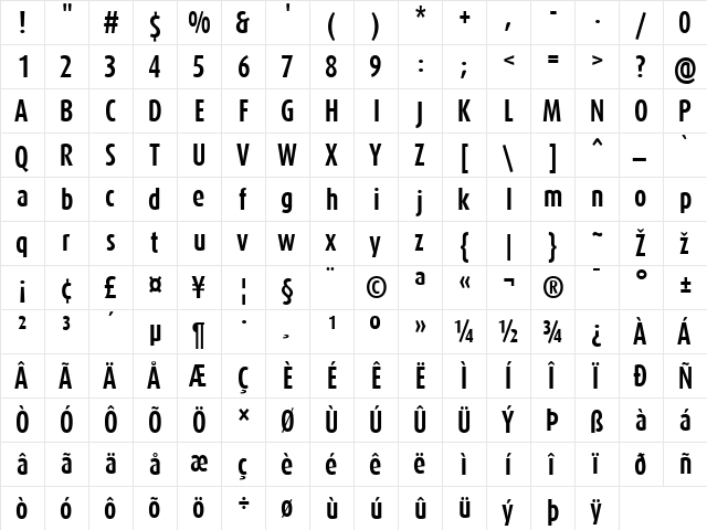 DaxCompact-Bold Regular  glyph index