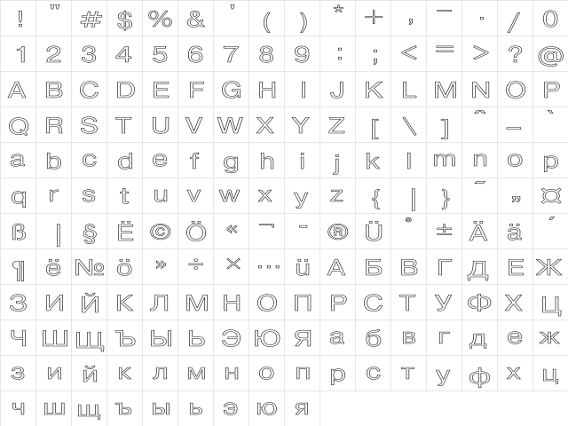 Pragmatica HW Regular  glyph index