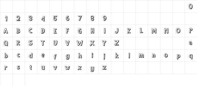 Shadow Regular  glyph index