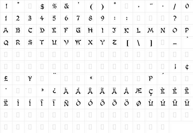 Kanban Plain  glyph index