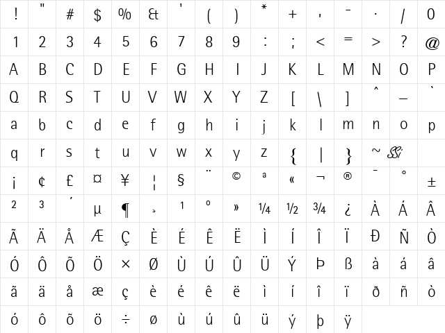Libre SemiSans Light SSi Light  glyph index