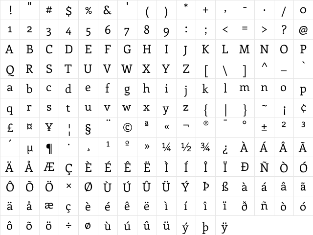 Enriqueta Regular  glyph index