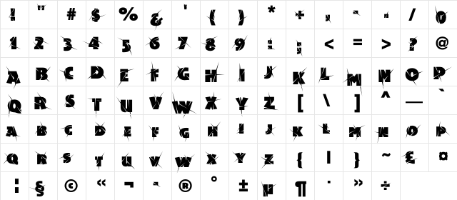 Acsioma-SuperShock Regular  glyph index