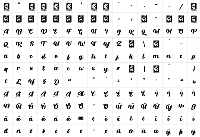 Retroparty Regular  glyph index