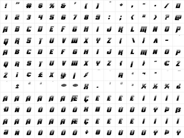 Union Gray Halftone Italic Italic  glyph index
