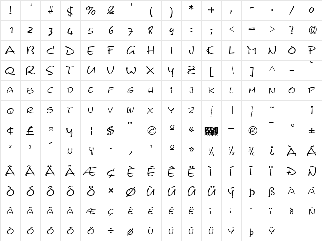 Pyxid Regular  glyph index