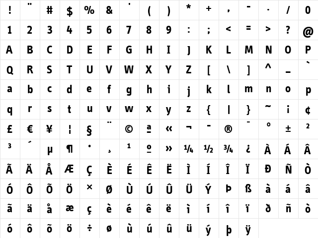 Info Web-Bold Regular  glyph index