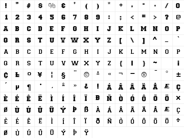 Varsity Regular  glyph index