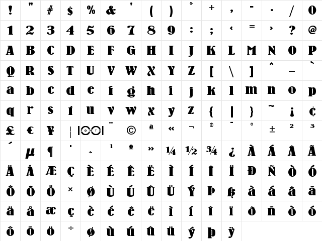 Wooden Nickel NF Regular  glyph index