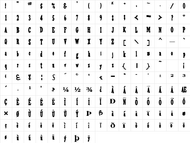 TrojanFinal87 Bold  glyph index