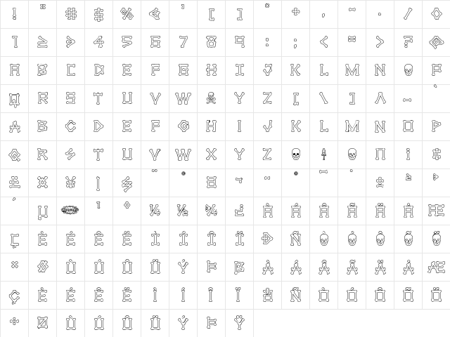 xBONES Outline Outline  glyph index