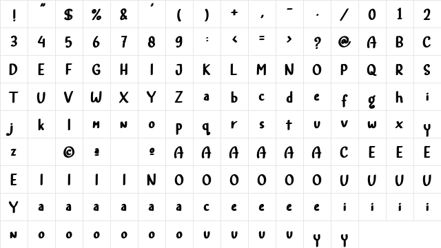 Rainbow Land Regular  glyph index