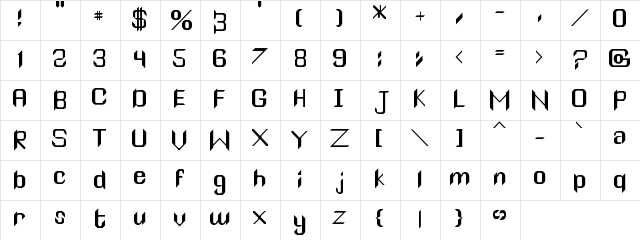 Sharp serif Regular  glyph index