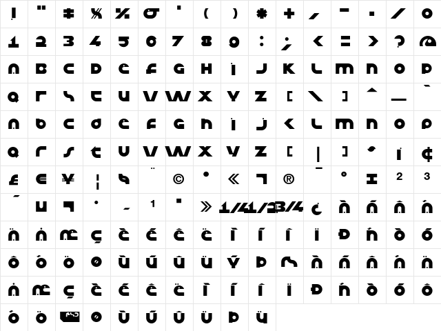 Eco Regular  glyph index