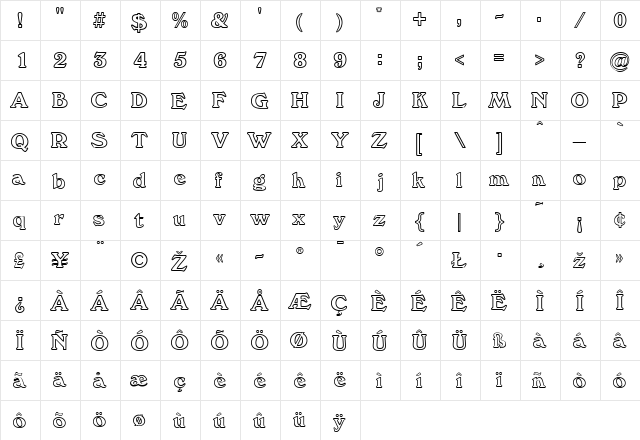 WindsorOutline Regular  glyph index